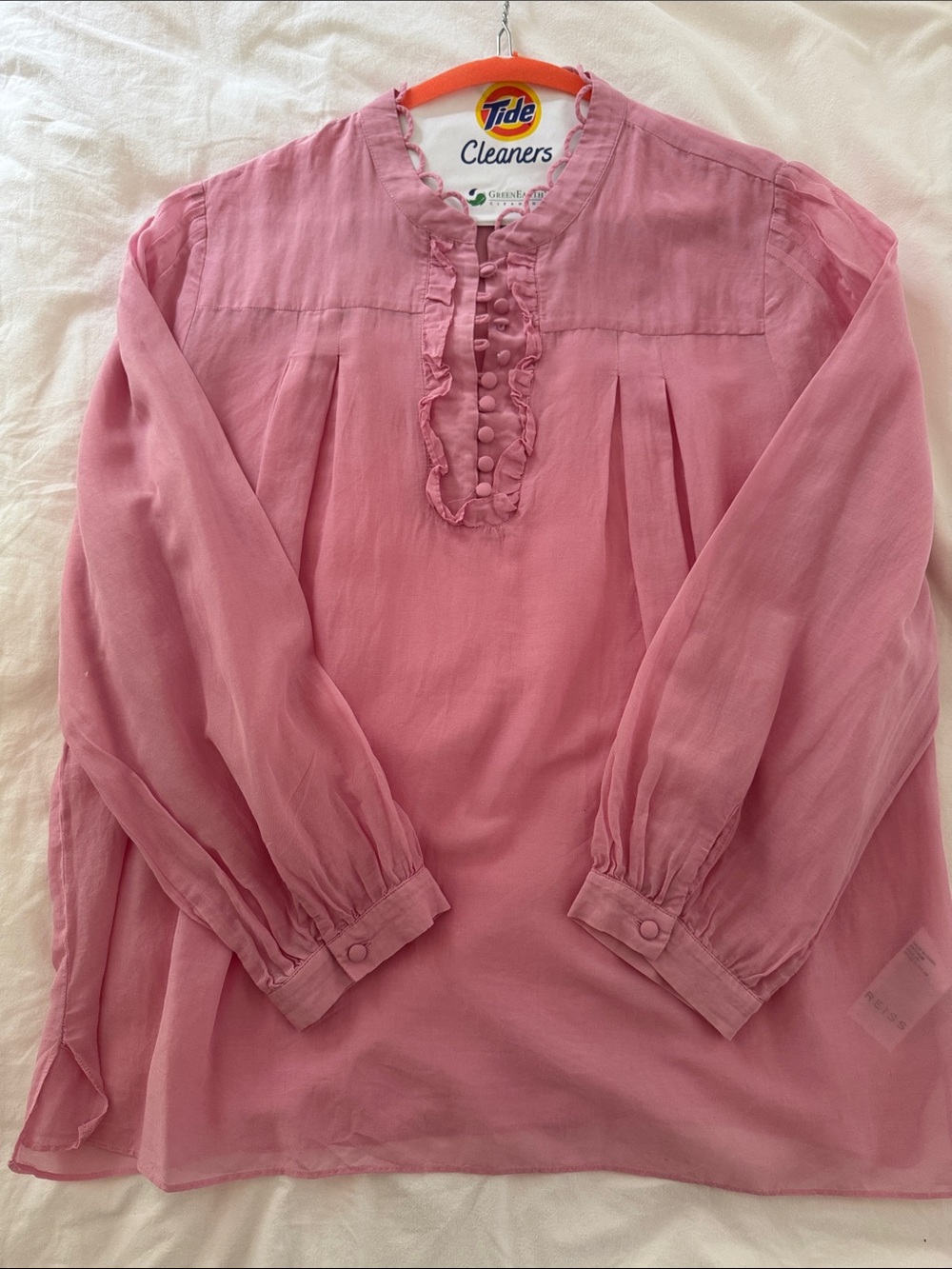 Reiss Pink Long-Sleeve Ruffle Buttoned Blouse